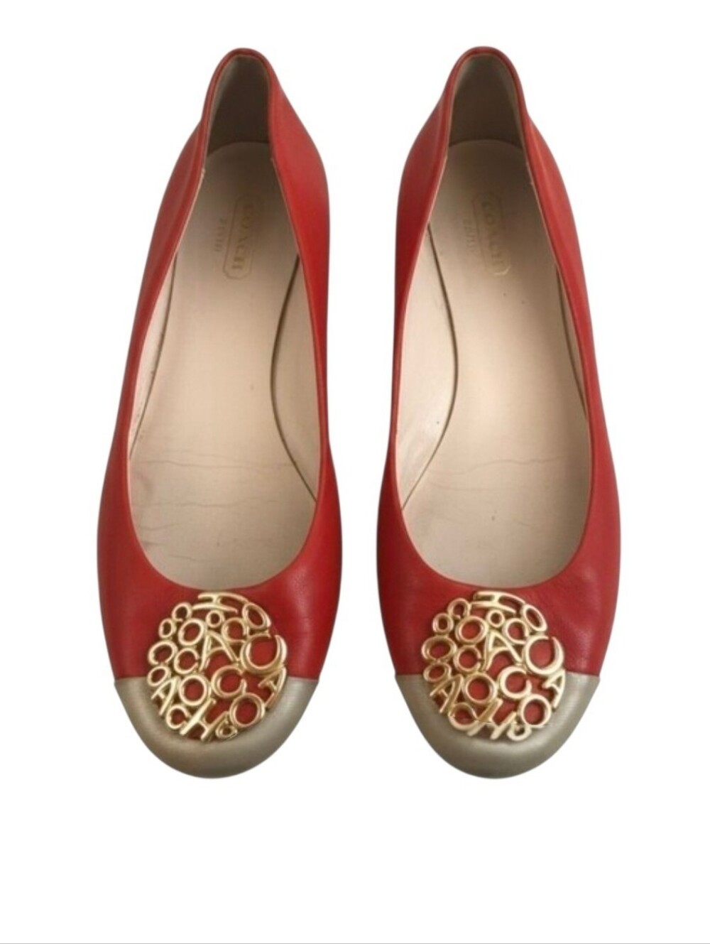 Rare Vintage Coach Lauren Signature Op Art Ballet Flats Size 8B In Coral & Gold